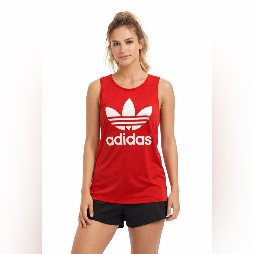 Adidas Originals Trefoil Tank‎ Top Red Logo Athletic Sleeveless Women S